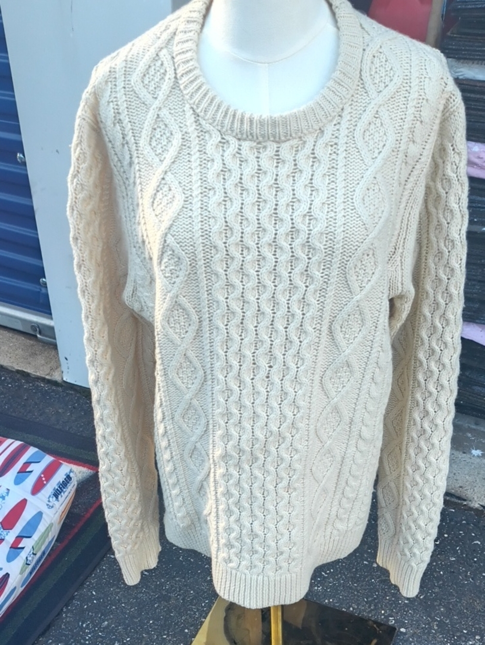 Outerknown Natural Cable-Knit Crewneck Sweater